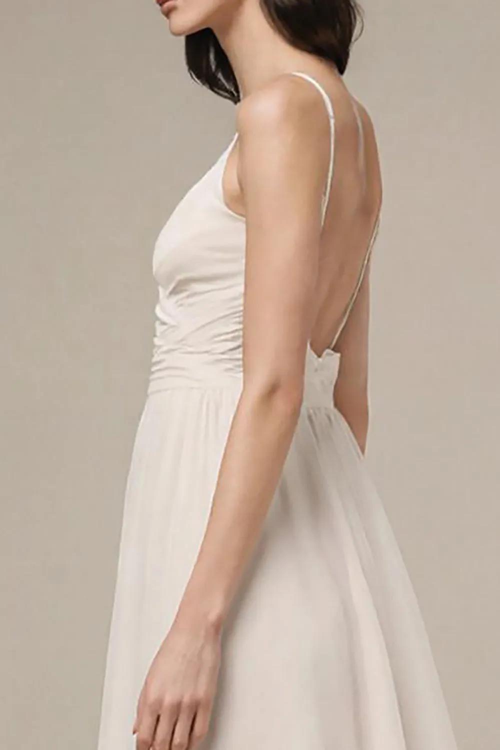 Ivory Spaghetti Straps A Line Evening Dress sold by Zapaka product image thumbnail 4