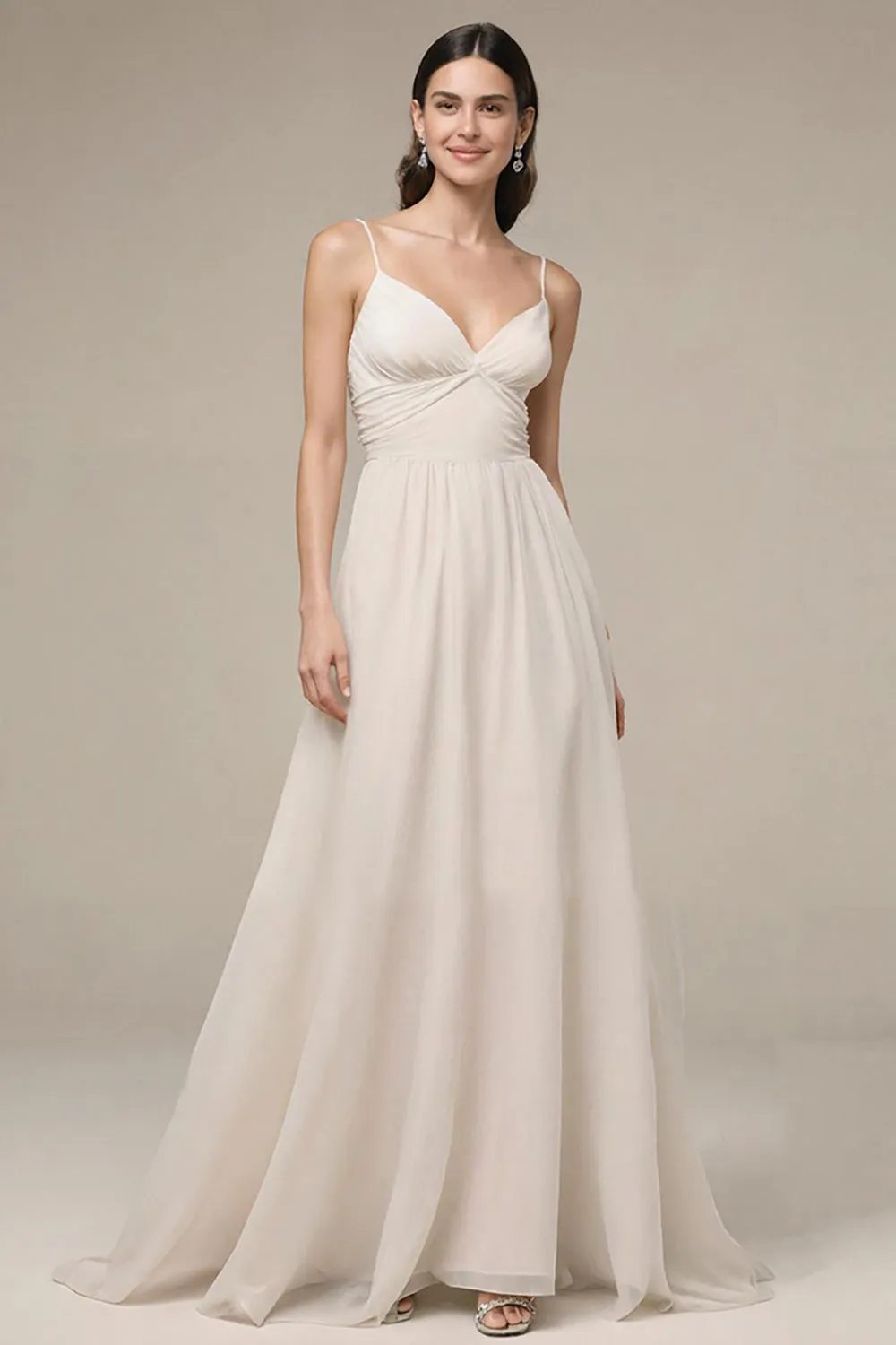 Ivory Spaghetti Straps A Line Evening Dress sold by Zapaka