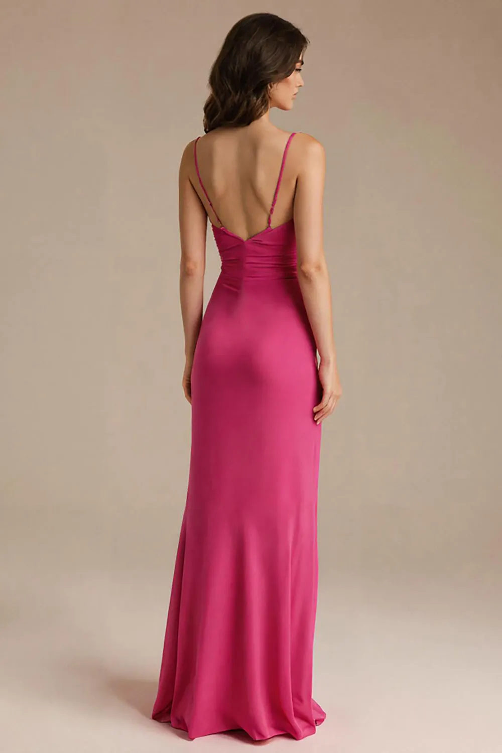 Fuchsia Spaghetti Straps Sheath Evening Dress sold by Zapaka product image thumbnail 2