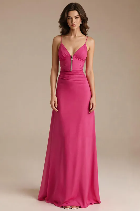 Fuchsia Spaghetti Straps Sheath Evening Dress sold by Zapaka