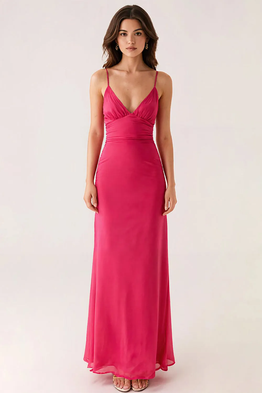 Fuchsia V Neck Sheath Backless Long Evening Dress sold by Zapaka