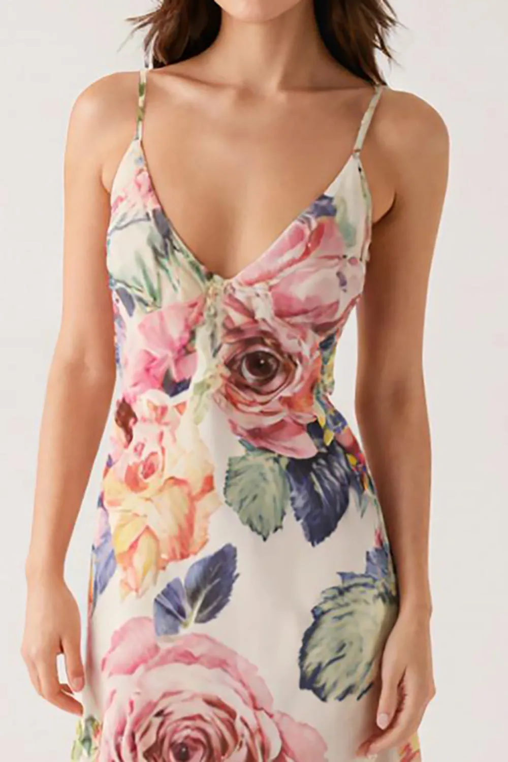 Pink Floral Spaghetti Straps Sheath Evening Dress sold by Zapaka product image thumbnail 3