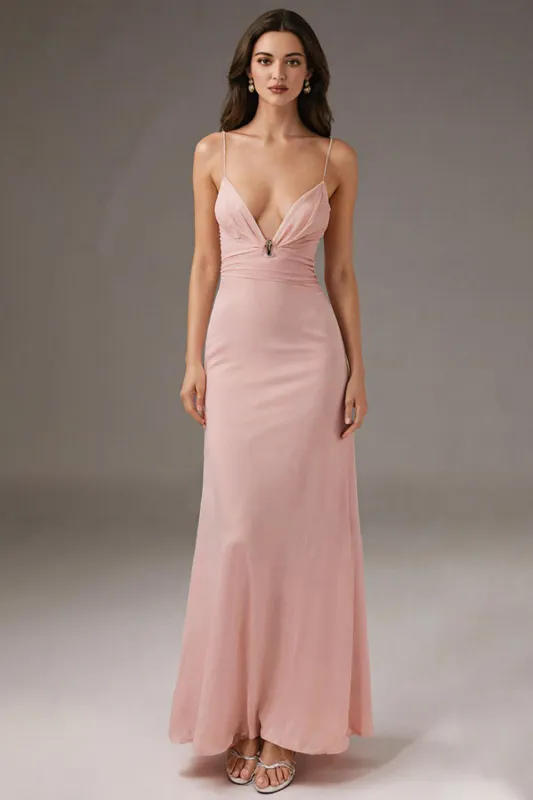 Pink Spaghetti Straps Sheath Evening Dress sold by Zapaka
