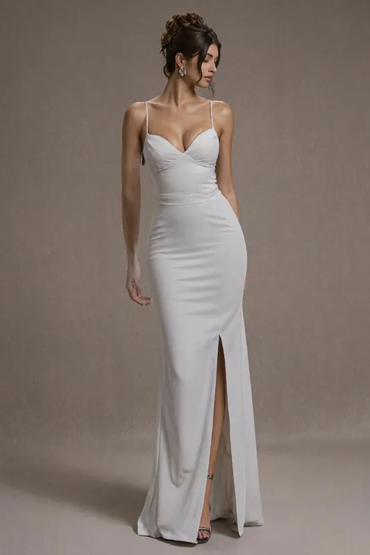 White Mermaid Spaghetti Straps Long Evening Dress sold by Zapaka