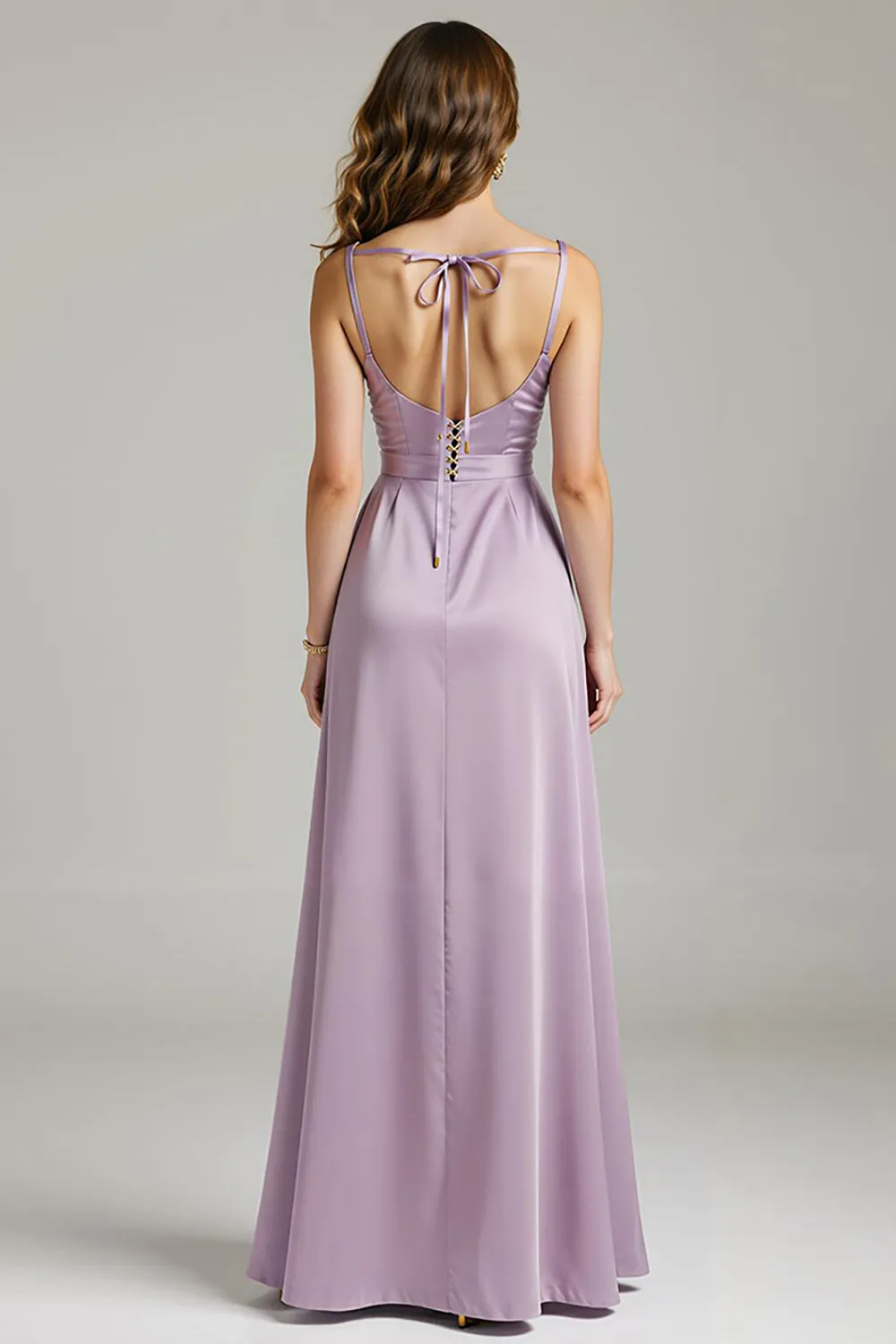 Purple Spaghetti Straps Pleated Satin Evening Dress sold by Zapaka product image thumbnail 2