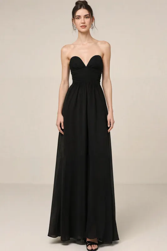 Strapless A Line Black Long Evening Dress sold by Zapaka