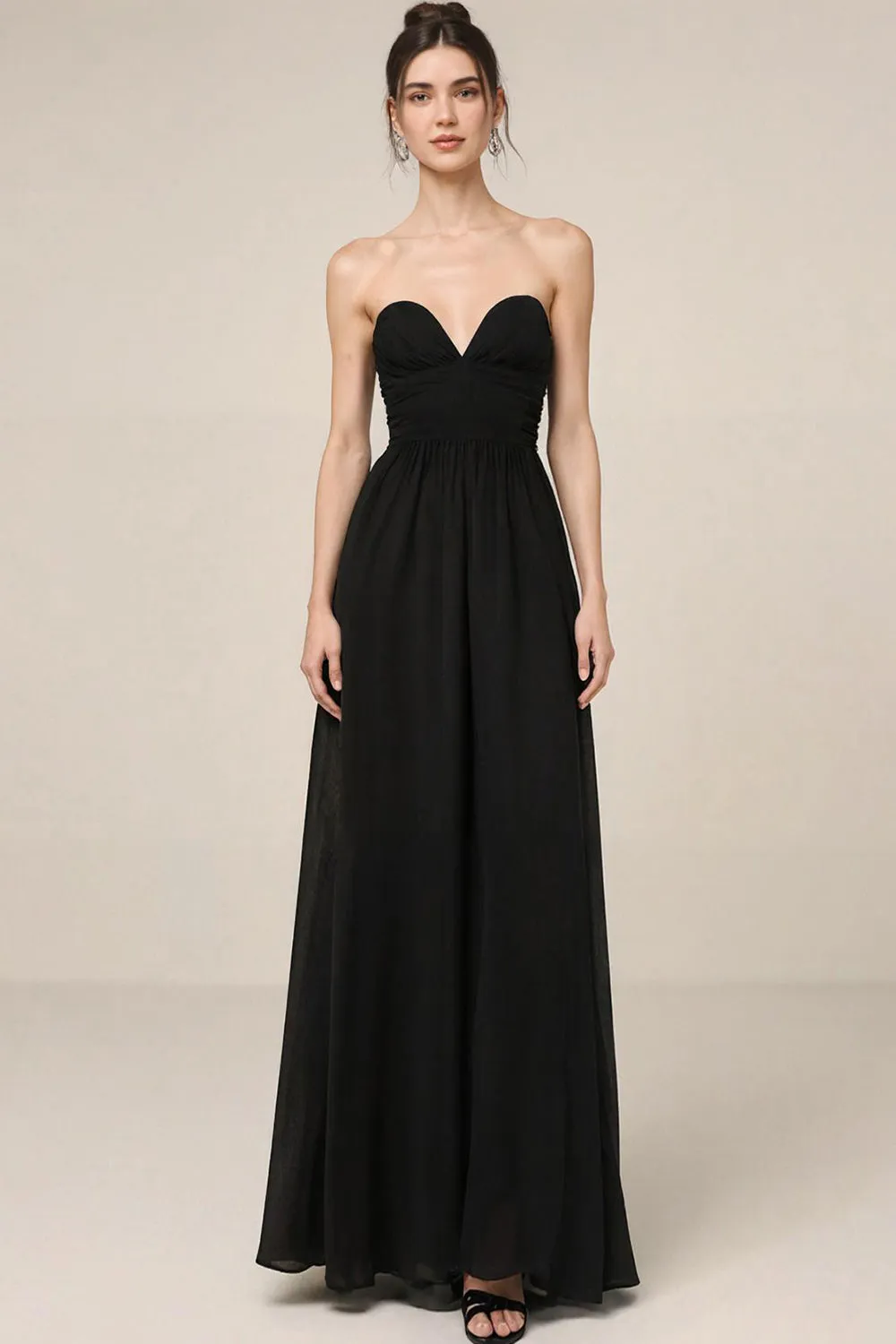 Strapless A Line Black Long Evening Dress sold by Zapaka