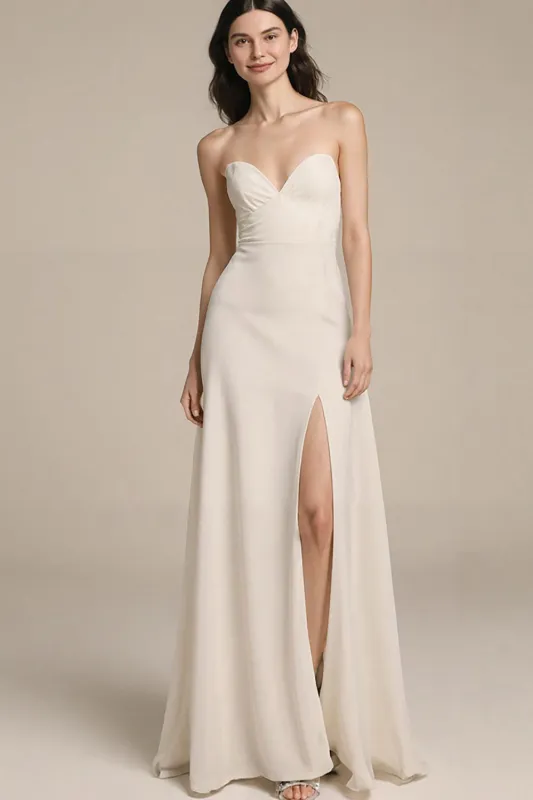Strapless Ivory Backless Evening Dress with Slit sold by Zapaka