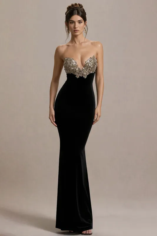 Sparkly Strapless Black Mermaid Evening Dress sold by Zapaka