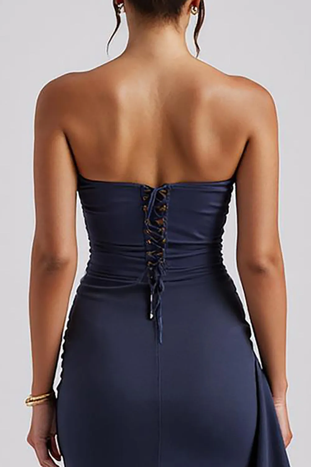 Simple Strapless Sheath Dark Blue Evening Dress with Slit sold by Zapaka product image thumbnail 4