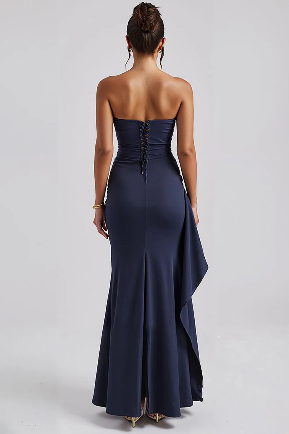 Simple Strapless Sheath Dark Blue Evening Dress with Slit sold by Zapaka product image thumbnail 2