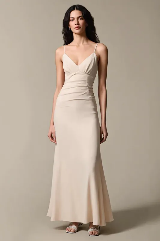 Apricot Simple Chiffon Sheath Spaghetti Straps Evening Dress sold by Zapaka