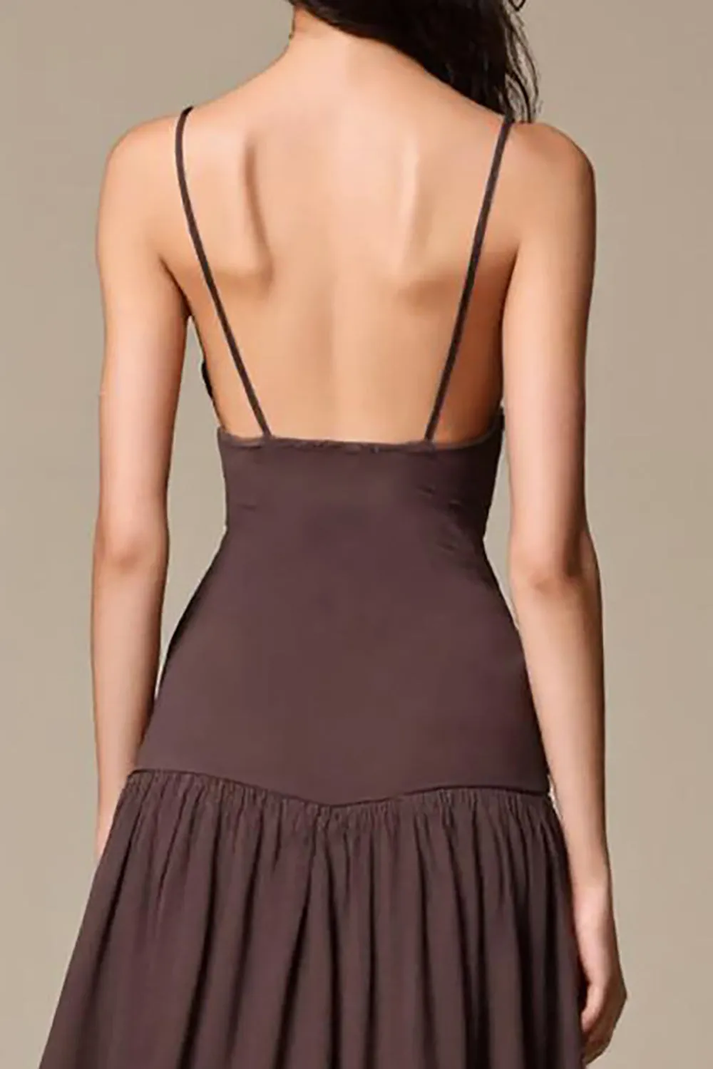 Coffee Chiffon A Line Spaghetti Straps Long Evening Dress sold by Zapaka product image thumbnail 4