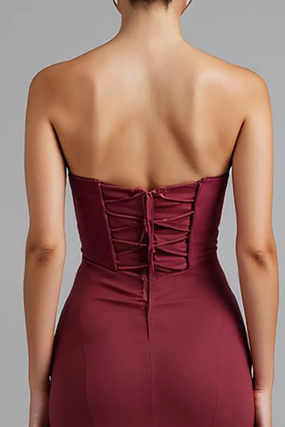 Dark Red Strapless Chiffon Mermaid High-Low Evening Dress sold by Zapaka product image thumbnail 4