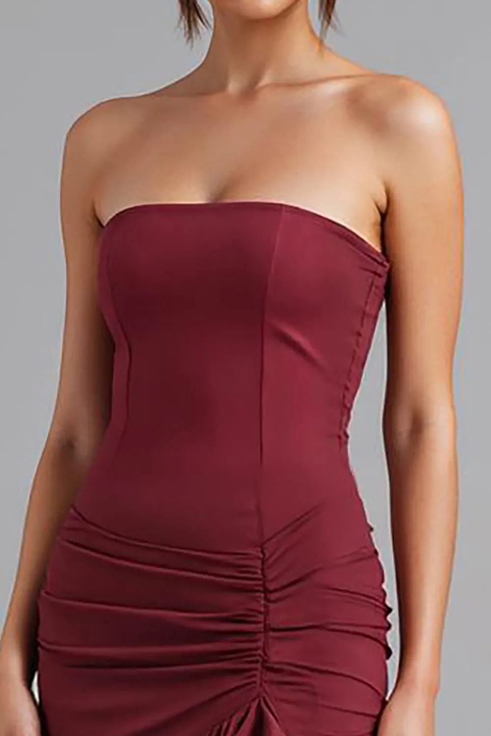 Dark Red Strapless Chiffon Mermaid High-Low Evening Dress sold by Zapaka product image thumbnail 3