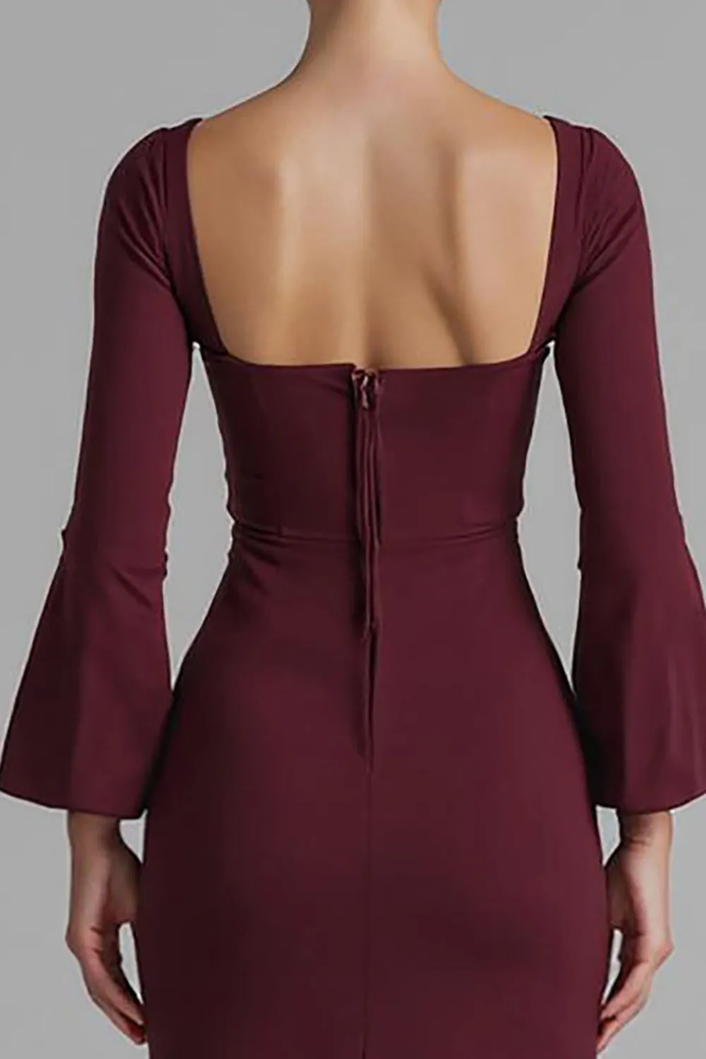 Dark Red V Neck Satin Mermaid Evening Dress with Slit sold by Zapaka product image thumbnail 4