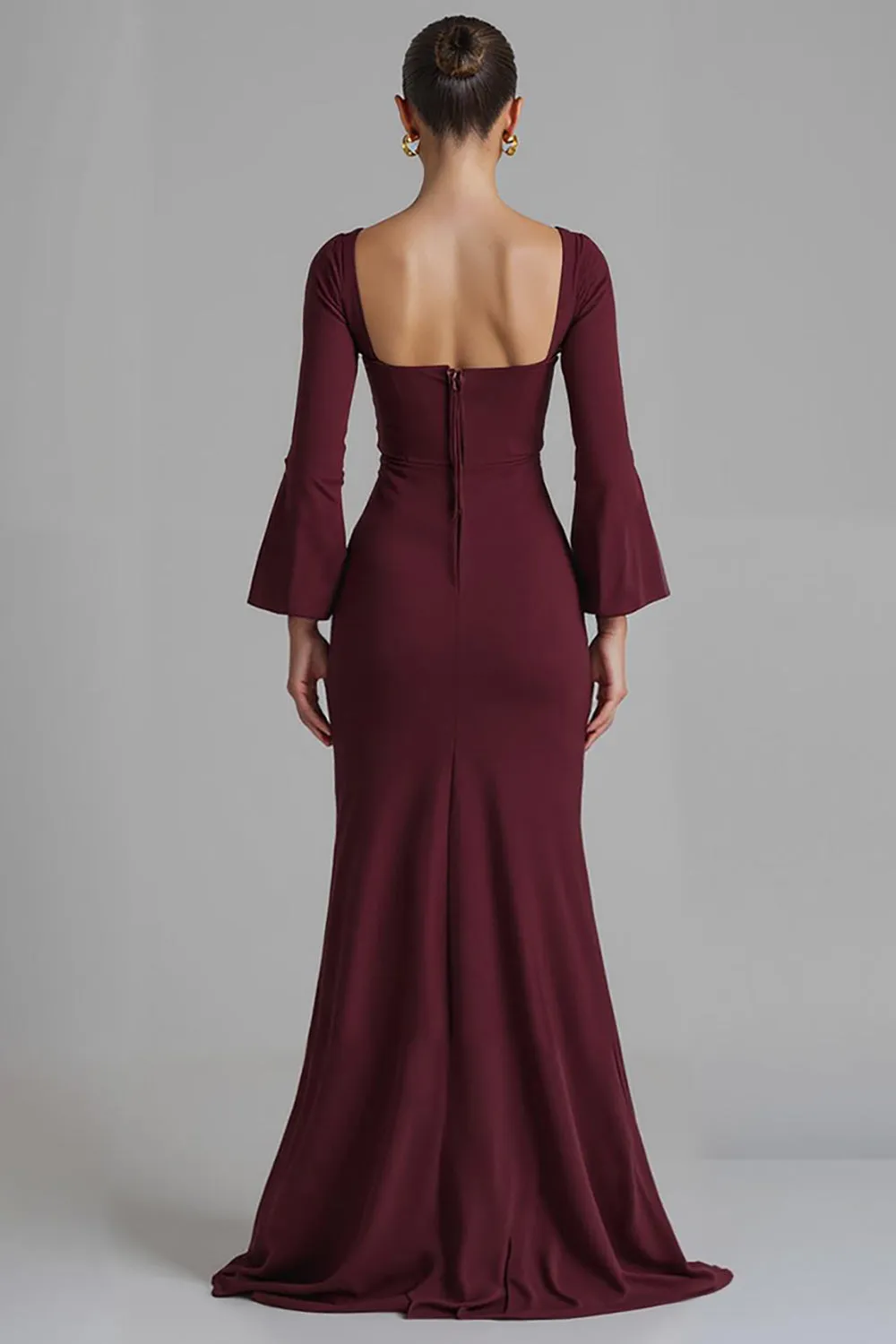 Dark Red V Neck Satin Mermaid Evening Dress with Slit sold by Zapaka product image thumbnail 2