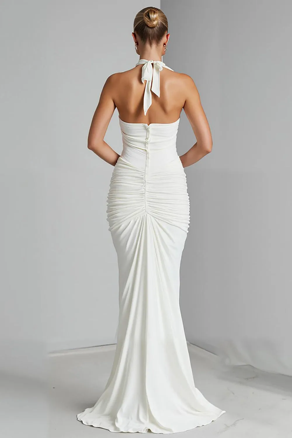Ivory Halter Mermaid Chiffon V Neck Long Evening Dress sold by Zapaka product image thumbnail 2