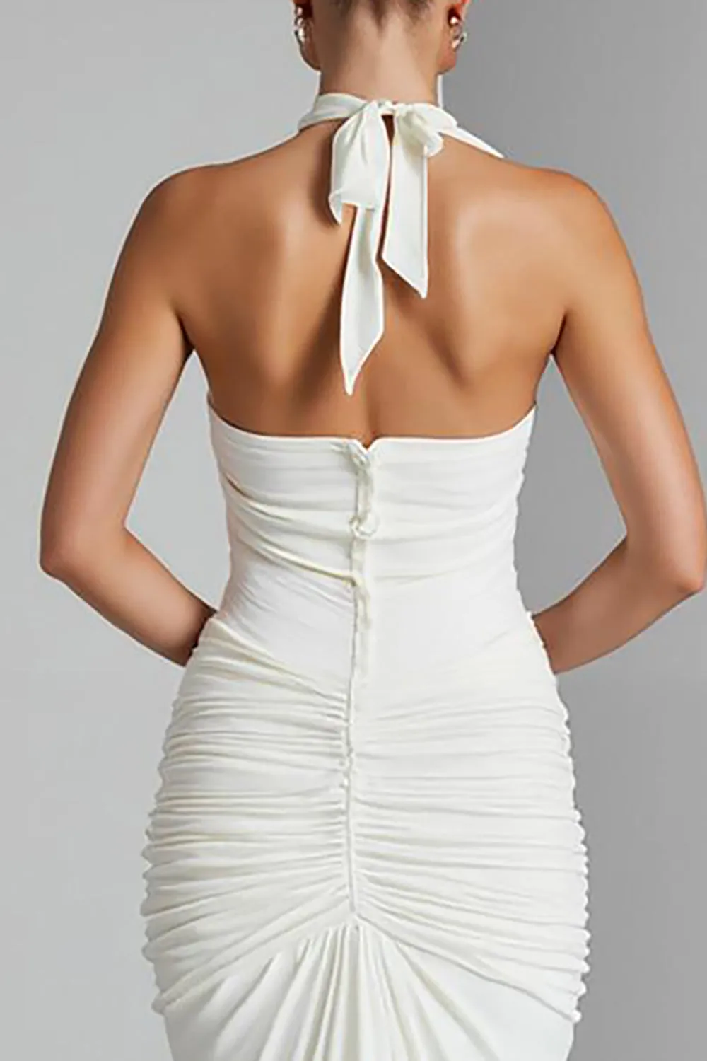Ivory Halter Mermaid Chiffon V Neck Long Evening Dress sold by Zapaka product image thumbnail 4
