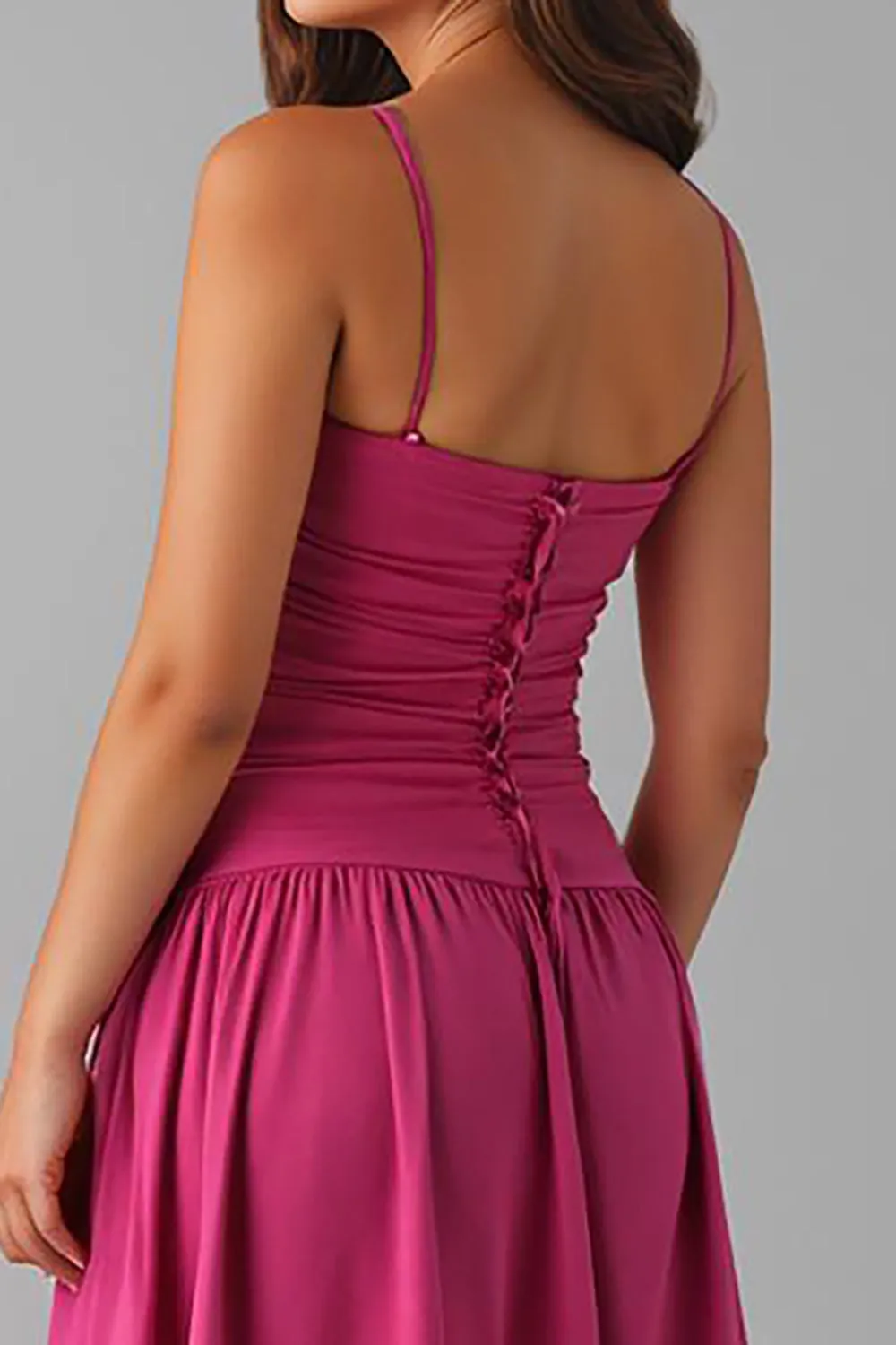 Spaghetti Straps A Line Fuchsia Cotton Evening Dress sold by Zapaka product image thumbnail 4