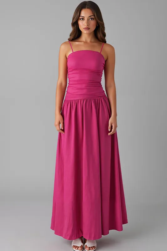 Spaghetti Straps A Line Fuchsia Cotton Evening Dress sold by Zapaka