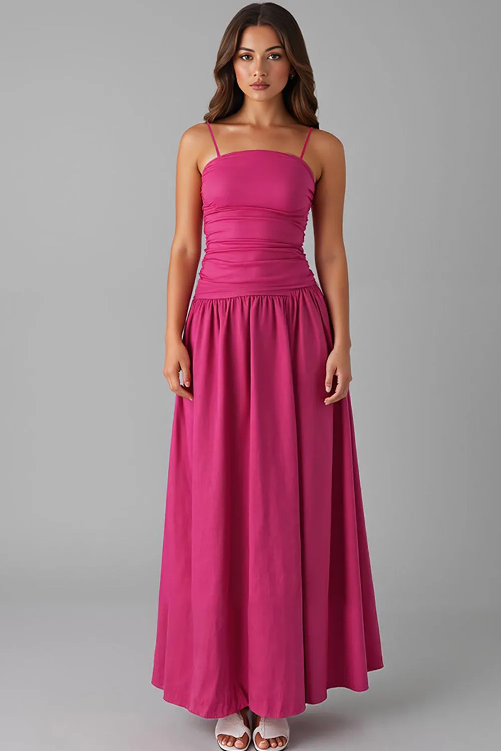 Spaghetti Straps A Line Fuchsia Cotton Evening Dress sold by Zapaka