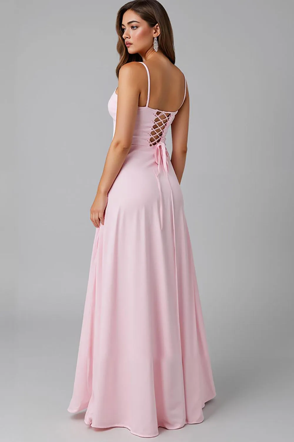 Simple Light Pink A Line Spaghetti Straps Long Evening Dress sold by Zapaka product image thumbnail 2
