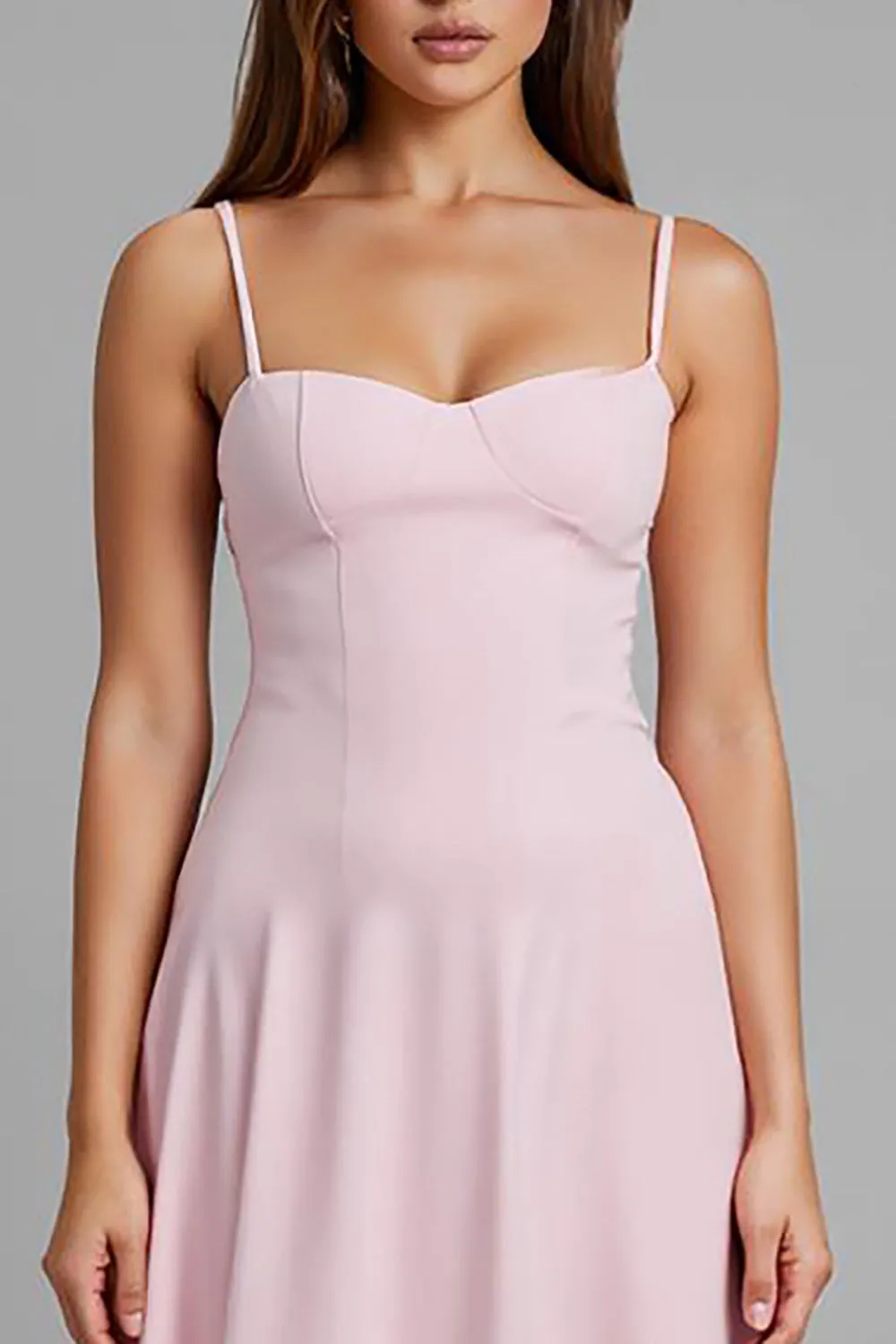 Simple Light Pink A Line Spaghetti Straps Long Evening Dress sold by Zapaka product image thumbnail 3