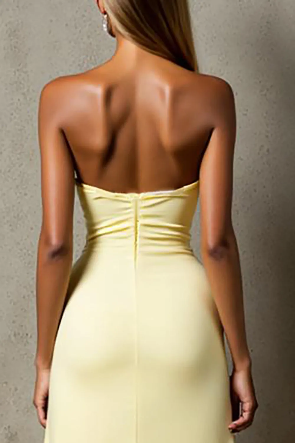 Daffodil Chiffon High-Low Ruched Strapless Evening Dress sold by Zapaka product image thumbnail 4