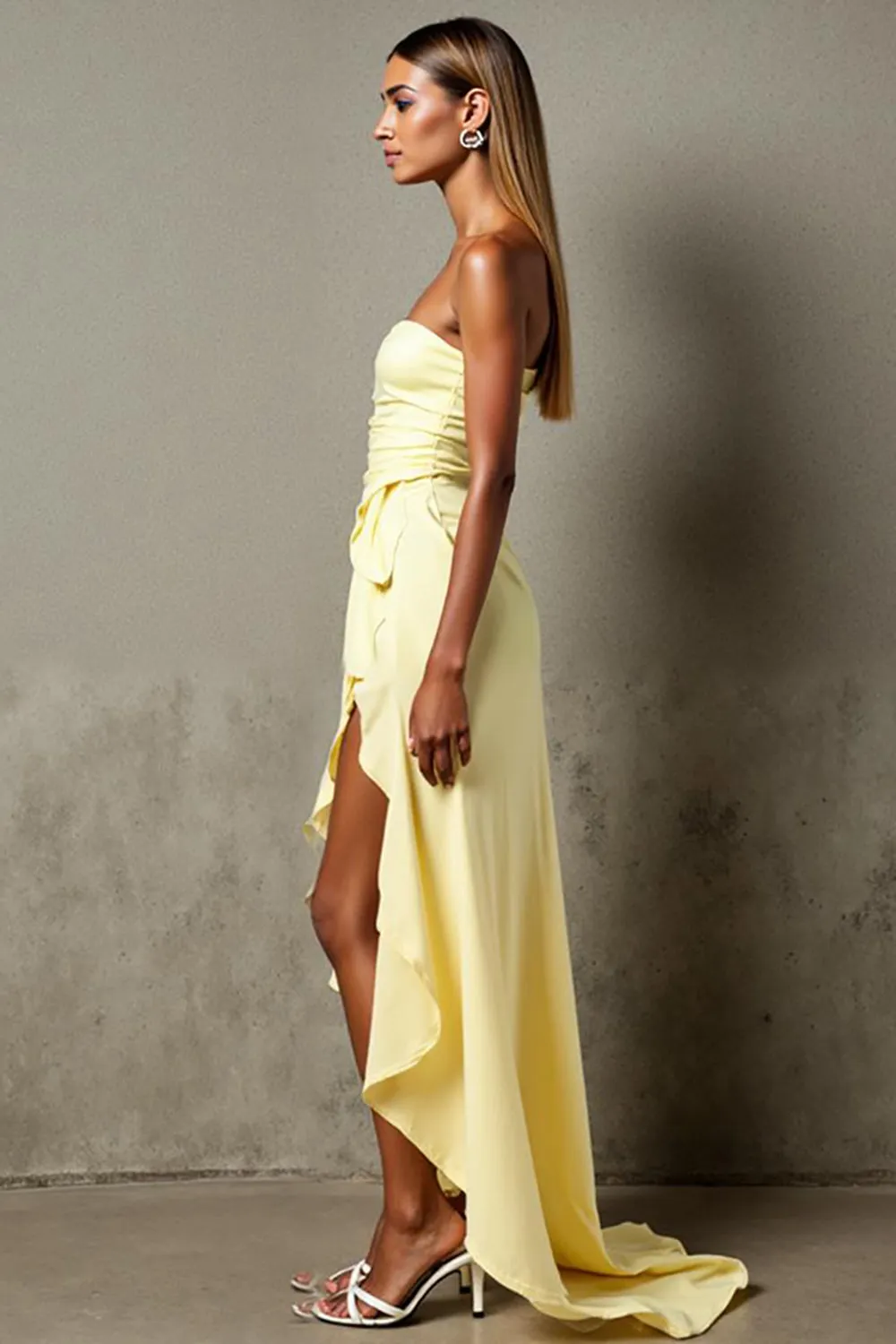 Daffodil Chiffon High-Low Ruched Strapless Evening Dress sold by Zapaka product image thumbnail 3