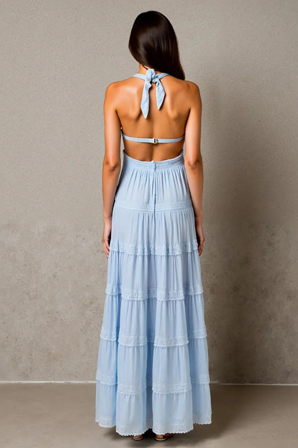 Halter A Line Sky Blue Ruched Evening Dress sold by Zapaka product image thumbnail 2
