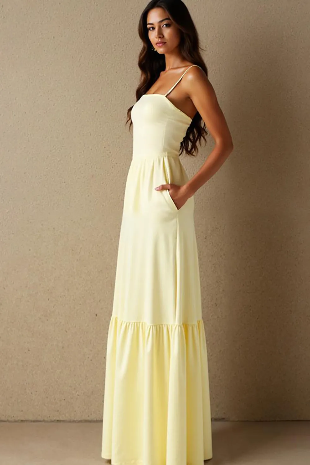 Daffodil Cotton Spaghetti Straps A Line Evening Dress sold by Zapaka product image thumbnail 2