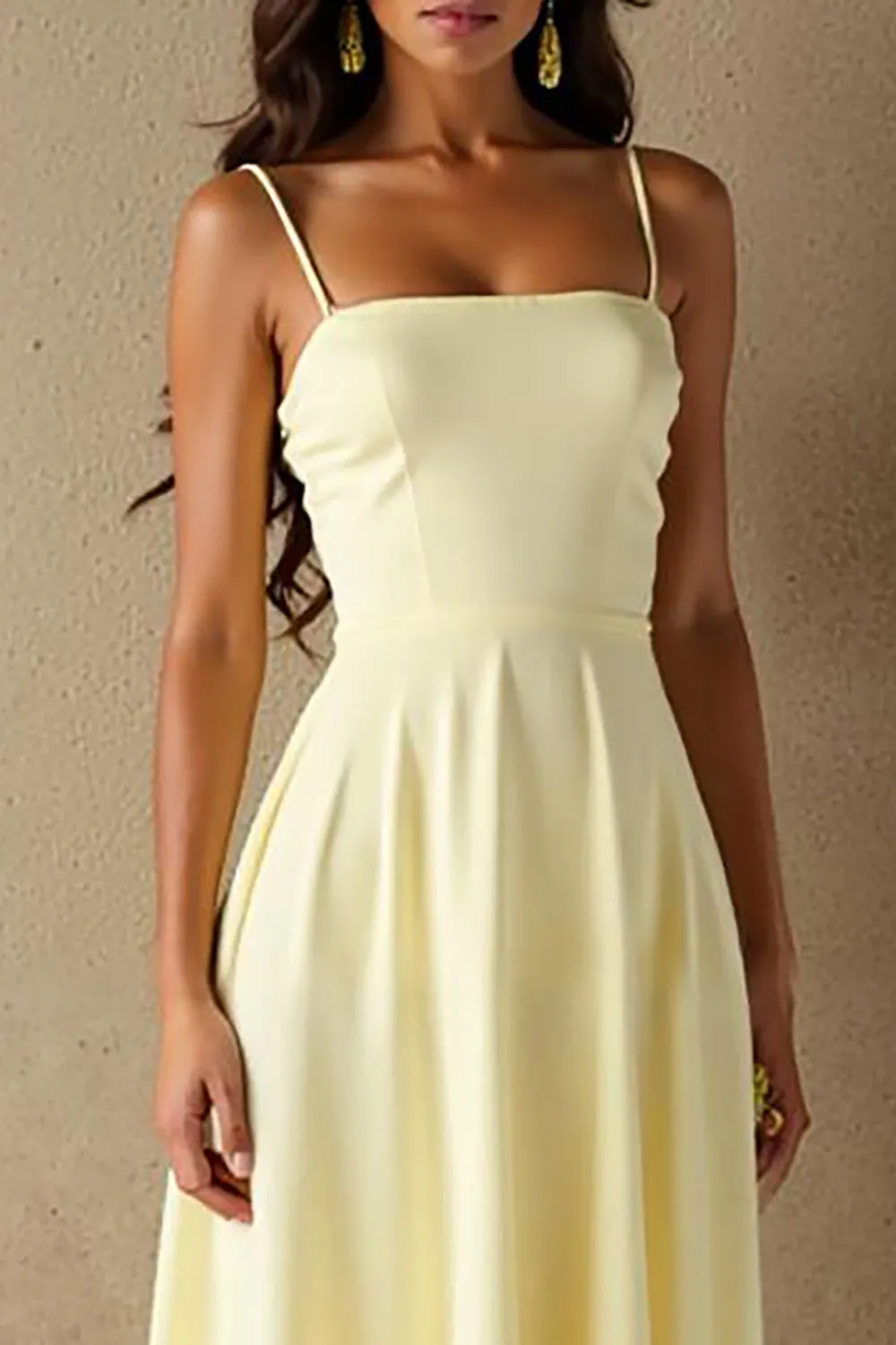 Daffodil Cotton Spaghetti Straps A Line Evening Dress sold by Zapaka product image thumbnail 3