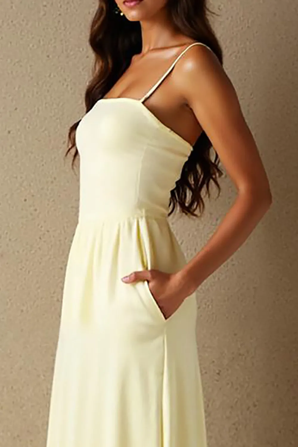 Daffodil Cotton Spaghetti Straps A Line Evening Dress sold by Zapaka product image thumbnail 4