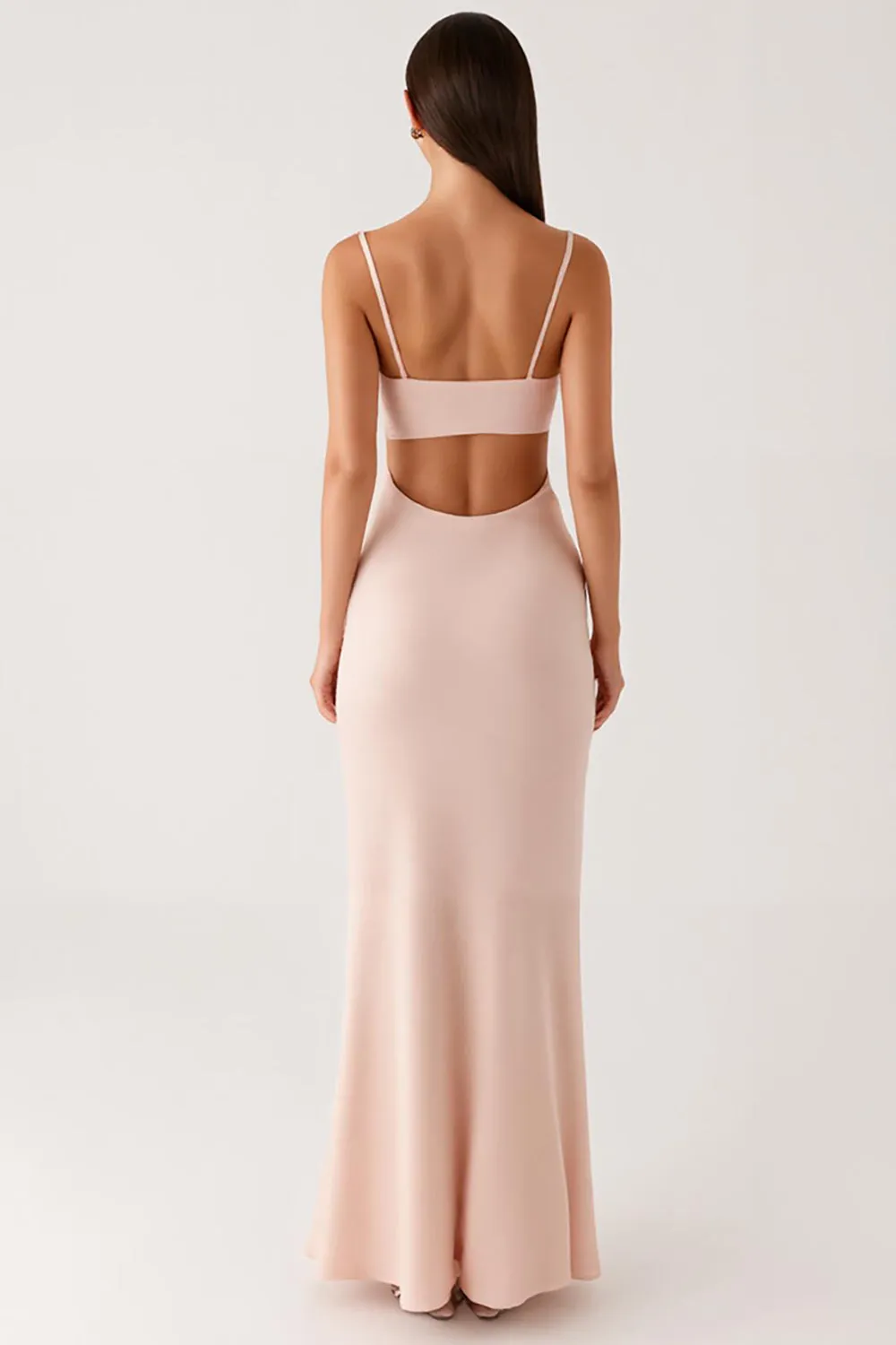 Apricot Chiffon Spaghetti Straps Sheath Long Evening Dress sold by Zapaka product image thumbnail 2