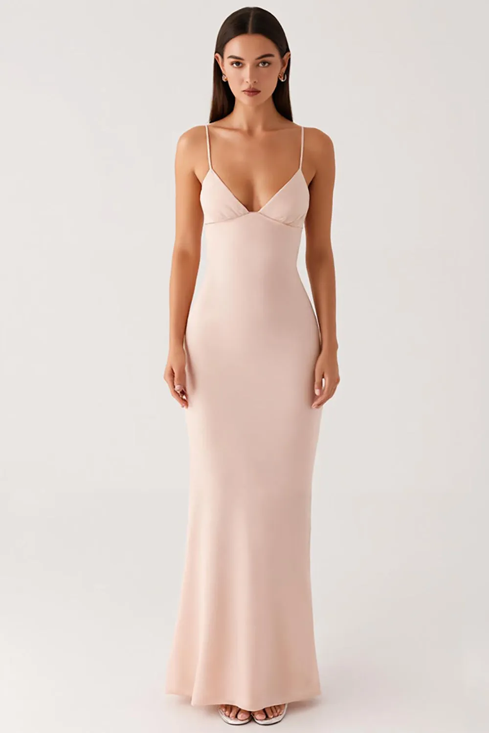 Apricot Chiffon Spaghetti Straps Sheath Long Evening Dress sold by Zapaka