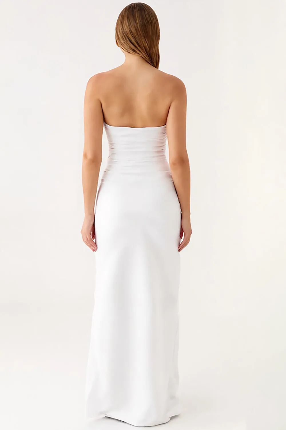 Strapless Ivory Satin Ruched Simple Evening Dress sold by Zapaka product image thumbnail 2