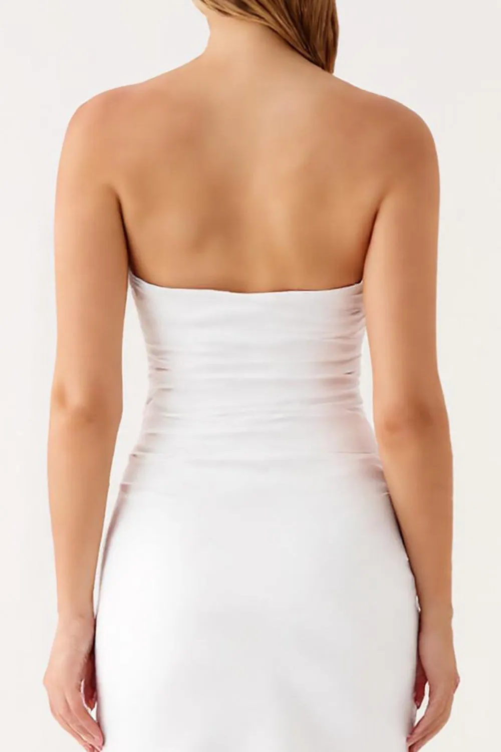 Strapless Ivory Satin Ruched Simple Evening Dress sold by Zapaka product image thumbnail 4