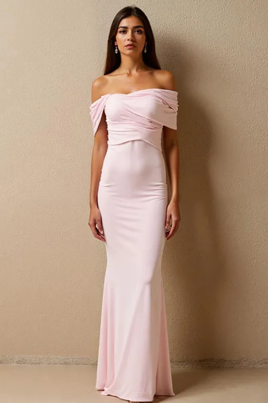 Light Pink Off the Shoulder Mermaid Chiffon Evening Dress sold by Zapaka