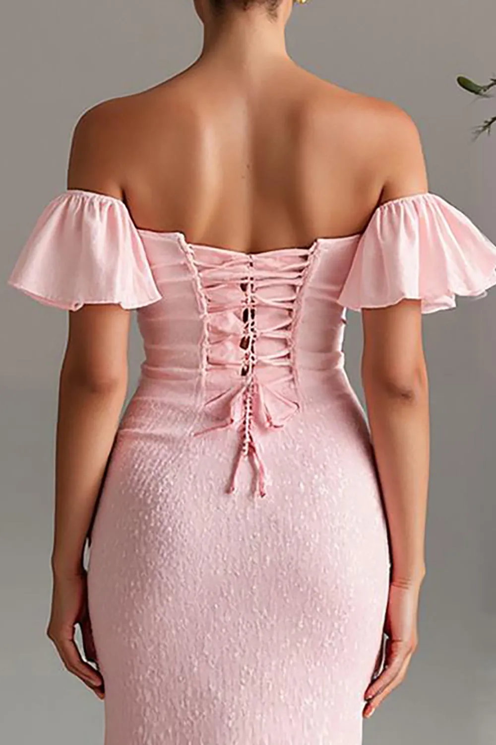 Light Pink Off the Shoulder Mermaid Satin Evening Dress sold by Zapaka product image thumbnail 4