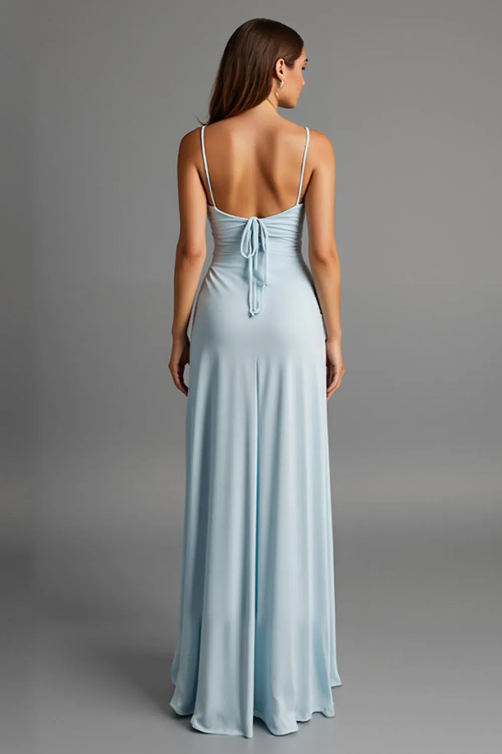 Sky Blue Spaghetti Straps Satin Sheath Evening Dress sold by Zapaka product image thumbnail 2