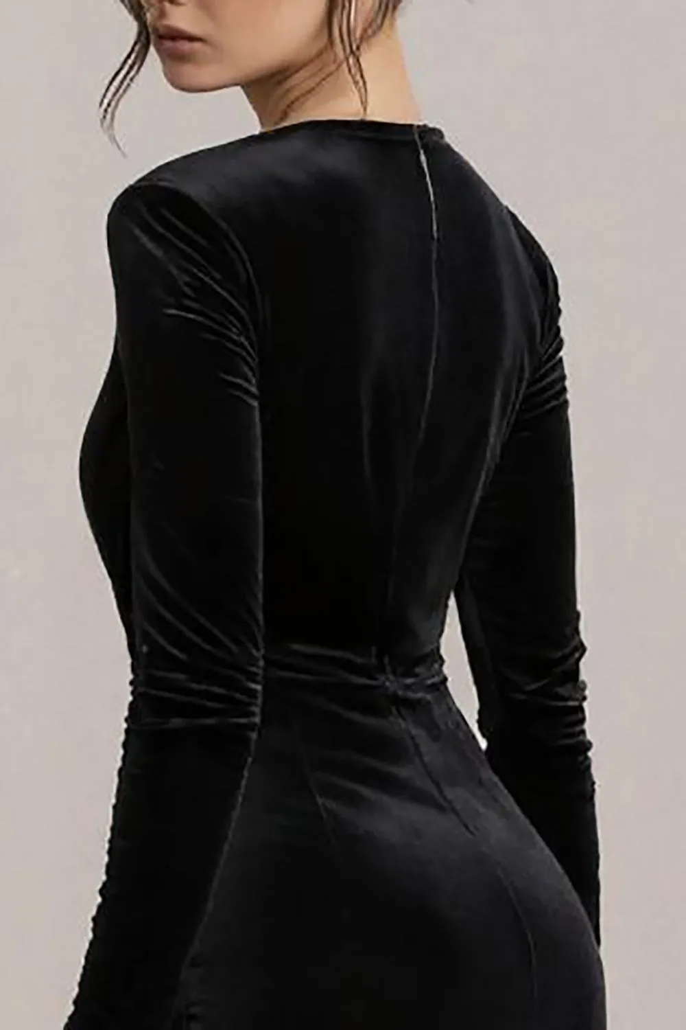 Black Velvet Long Sleeve Bodycon Cocktail Dress sold by Zapaka product image thumbnail 4