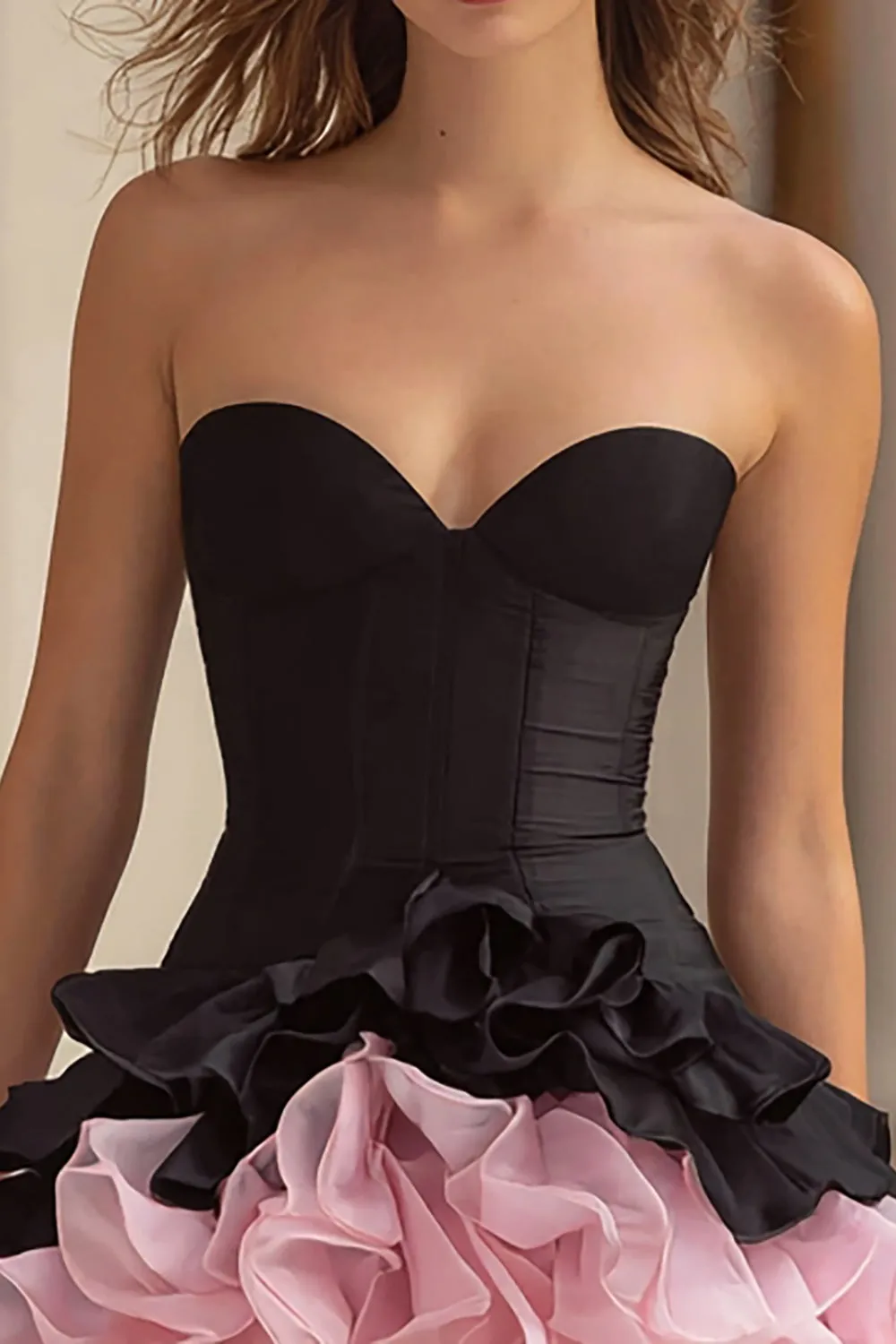 Black and Pink A Line Sweetheart Corset Short Cocktail Dress with Ruffles sold by Zapaka product image thumbnail 2