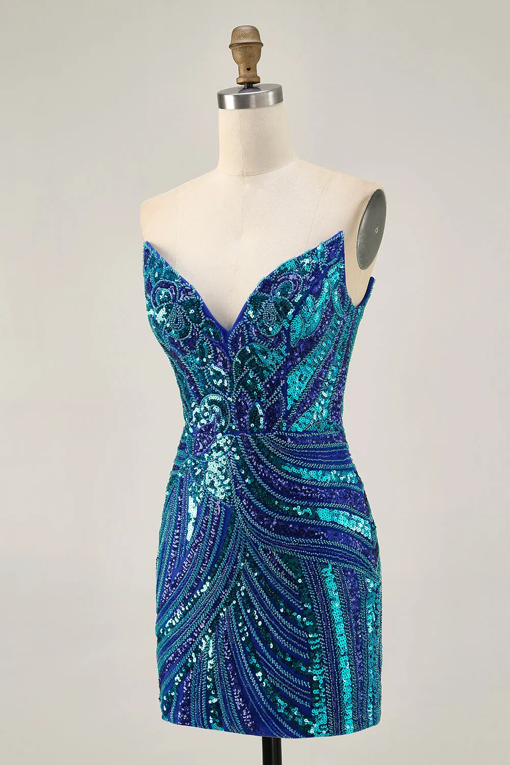 Sparkly Royal Blue Strapless Sequins Short Tight Homecoming Dress with Beading sold by Zapaka product image thumbnail 5