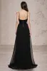 A Line Spaghetti Straps Black Tie Dress with Slit sold by Zapaka