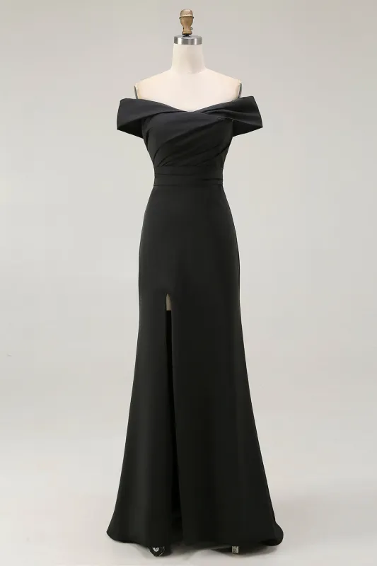 Mermaid Off The Shoulder Long Black Tie Dress With Slit sold by Zapaka