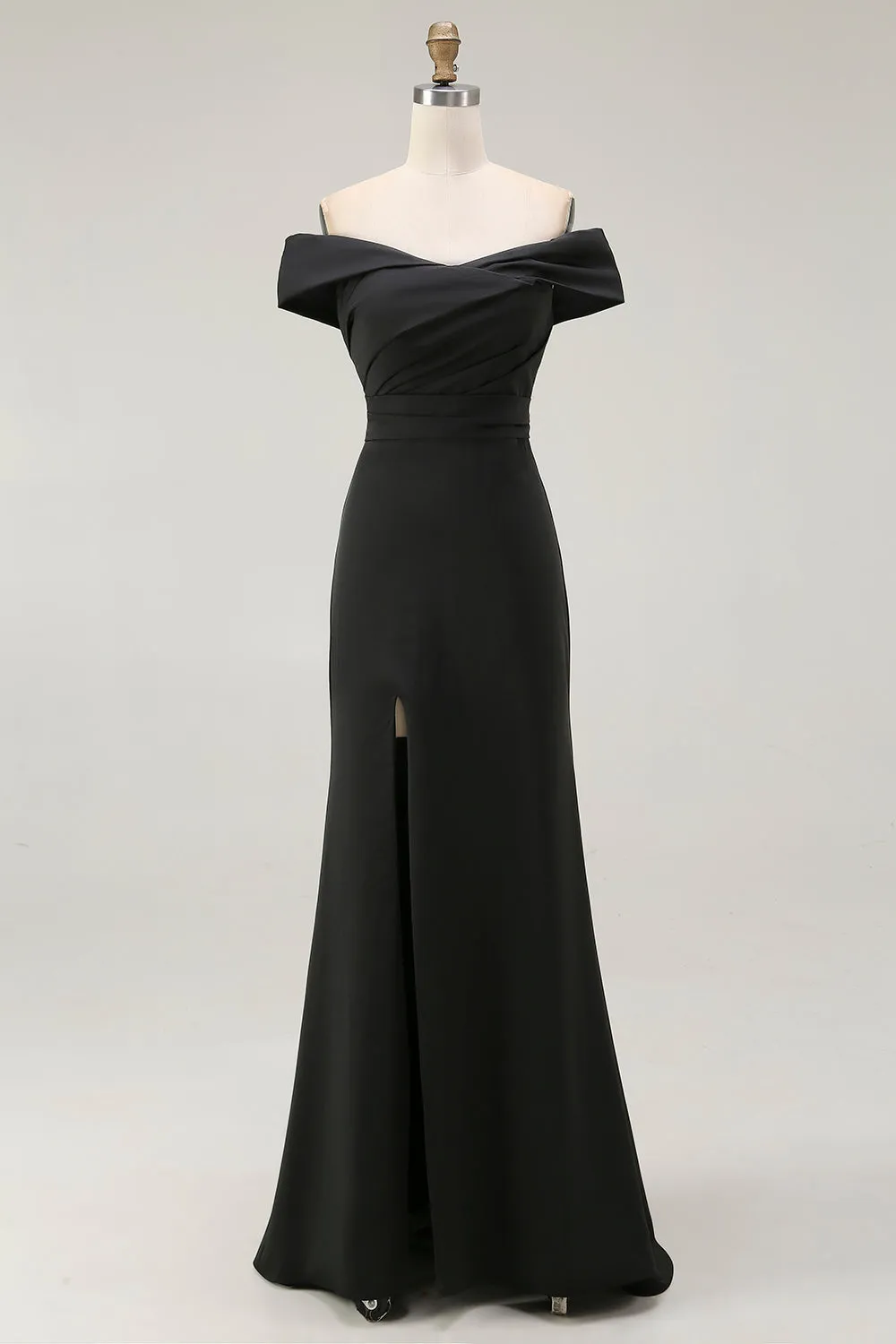 Mermaid Off The Shoulder Long Black Tie Dress With Slit sold by Zapaka