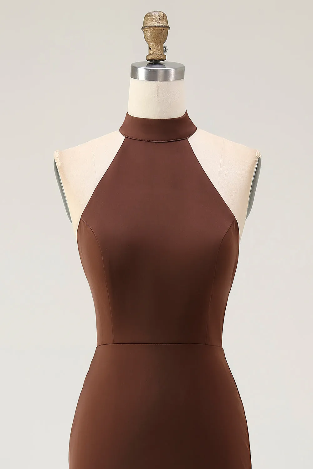 Mermaid Halter Coffee Open Back Long Formal Dress sold by Zapaka product image thumbnail 4