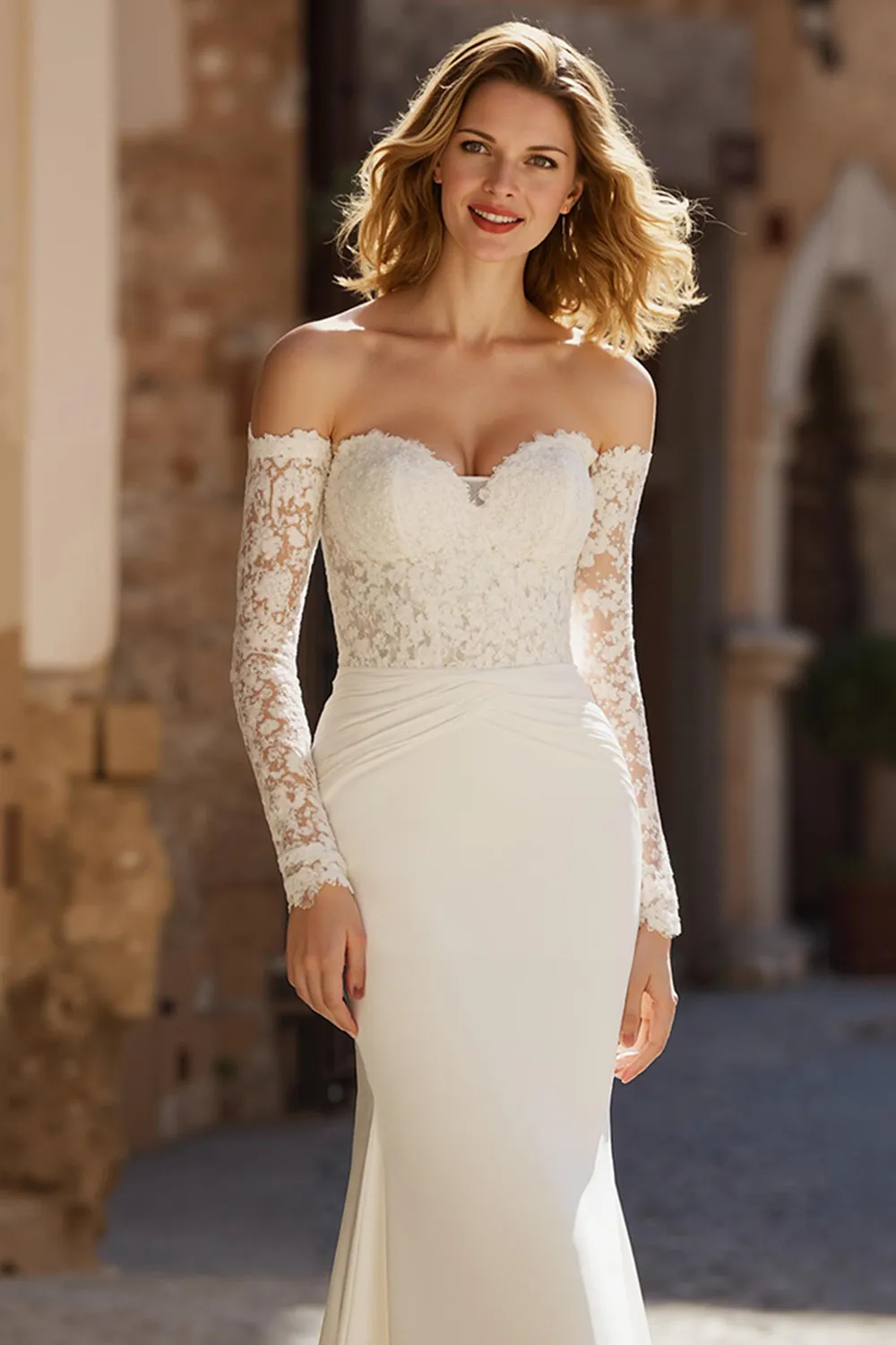Ivory Mermaid Sweetheart Neck Appliqued Sweep Train Wedding Dress sold by Zapaka product image thumbnail 2