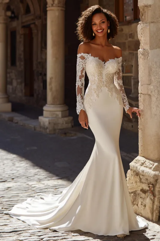 Mermaid Ivory Sweetheart Neck Appliqued Sweep Train Wedding Dress sold by Zapaka